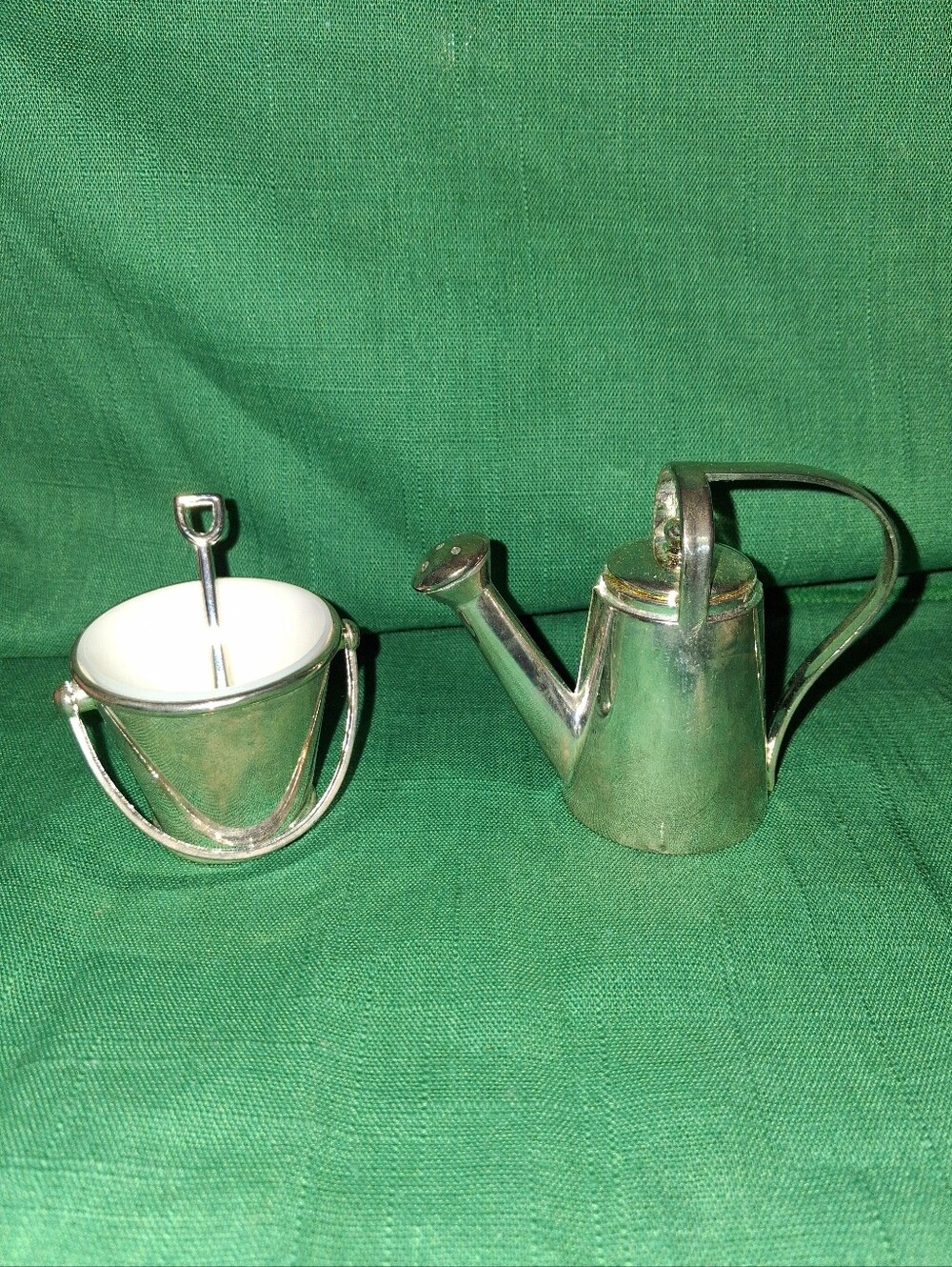 SILVER PLATED , Watering Can And Bucket  S&P SHAKER SET BY GODINGER